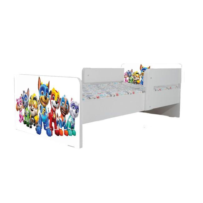Pat Copii Paw Patrol White Cu Paravane Dubla Protectie si Cu Saltea SafeNest 160x80 Cm  Ptv7214