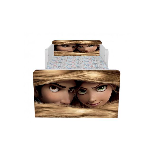 Pat Copii Rapunzel Cu Paravane Dubla Protectie si Cu Saltea Inclusa 130x60 Cm Ptv7220