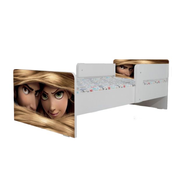 Pat Copii Rapunzel Cu Paravane Dubla Protectie si Cu Saltea SafeNest 140x70 Cm  Ptv7229