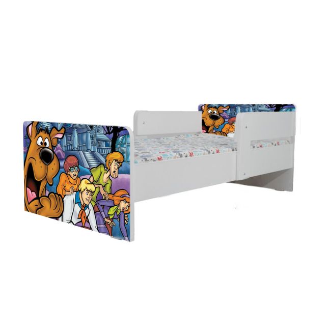 Pat Copii Scooby Doo 2-6 ani Cu Paravane Dubla Protectie si Cu Saltea Inclusa 130x60 Cm Ptv7239
