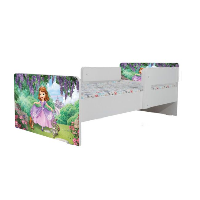 Pat Copii Sofia Cu Dubla Cu Paravane Dubla Protectie si Cu Saltea SafeNest 140x70 Cm  Ptv6784