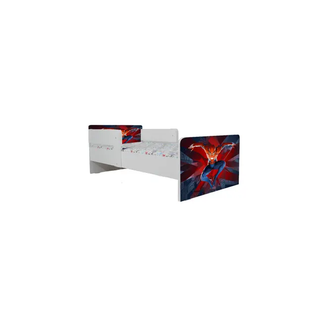 Pat Copii Imprimat Cu Spiderman De Baieti 2-6 Ani Cu Paravane Dubla Protectie Cu Saltea SafeNest 130x60 Cm  Ptv7274