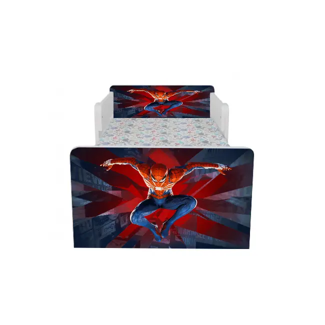 Pat Copii Imprimat Cu Spiderman De Baieti 2-6 Ani Cu Paravane Dubla Protectie Cu Saltea SafeNest 130x60 Cm  Ptv7274