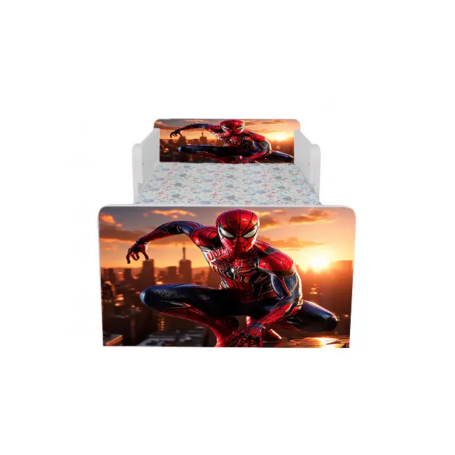 Pat Cu Spiderman De Baieti 2-8 Ani, Cu Protectie Dubla, Are Inclusa Salteaua 140x70 Cm Ptv6693