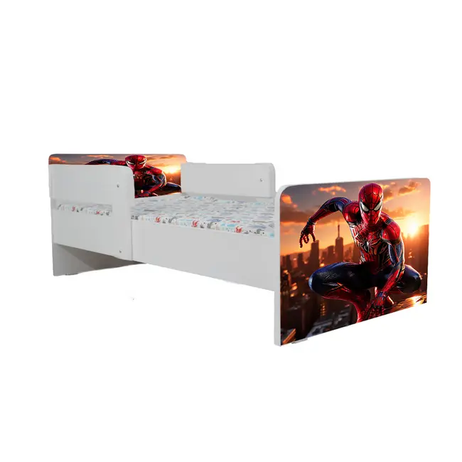 Pat Baieti 2-12 Ani Cu Spiderman, Cu Dubla Protectie, Cu Saltea SafeNest 160x80 Cm Ptv6696