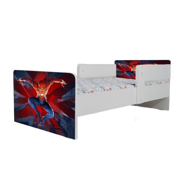 Pat Baieti 2-12 Ani Imprimat Cu Spiderman, Cu Protectie Dubla, Cu Saltea 160x80 Cm Inclusa Ptv7285