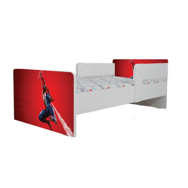 Pat Baieti 2-12 Ani Imprimat Cu Spiderman 4 , Cu Dubla Protectie, Saltea SafeNest 160x80 Cm Inclusa Ptv7335