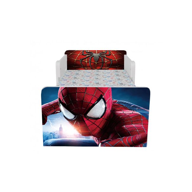 Pat Baietei 2-6 Ani Cu Spiderman 5 Cu Dubla Protectie + Saltea SafeNest 130x60 Cm Ptv7342