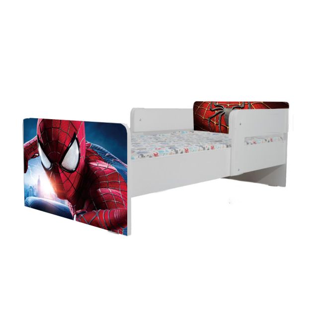 Pat Baietei 2-6 Ani Cu Spiderman 5 Cu Dubla Protectie + Saltea 130x60 Cm Ptv7342