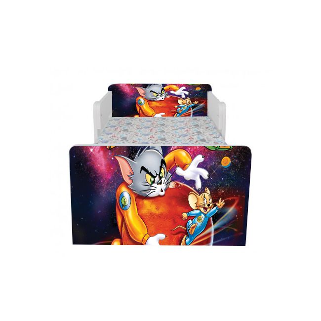 Pat Copii Tom&jerry Cu Paravane Dubla Protectie si Cu Saltea SafeNest 140x70 Cm  Ptv7370