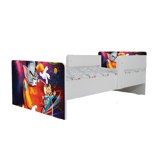 Pat Copii Tom&jerry Cu Paravane Dubla Protectie si Cu Saltea SafeNest 160x80 Cm  Ptv7373
