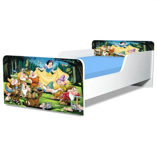 Pat Copii Alba Ca Zapada Model Creativ 2-8 ani Cu Saltea SafeNest 140x70 Cm Ptv4508