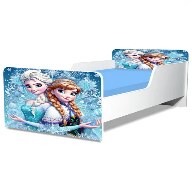 Patut Mic Pentru Fetite Ana Si Elsa, Model Creativ, Cu Saltea SafeNest 130x60 Cm Ptv5113