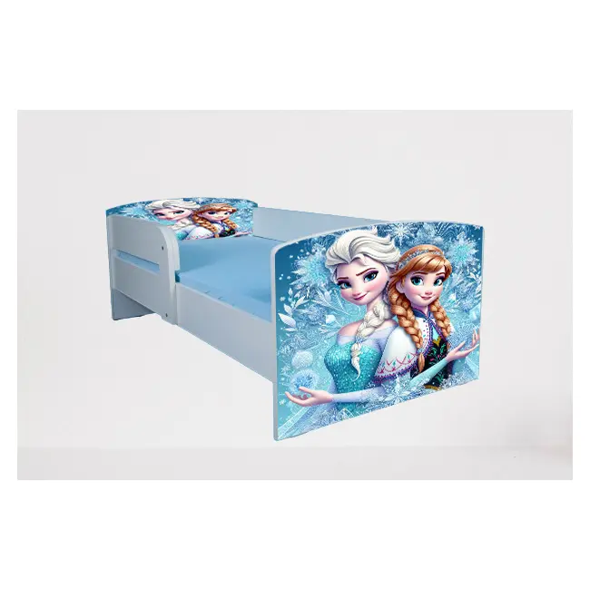 Pat Pentru Fetite 2-8 Ani Ana Si Elsa, Cu Protectie Si Saltea SafeNest de 140x70 Cm Ptv4920