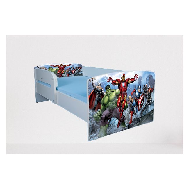 Pat pentru baieti 2-12 ani Avengers 2, Cu Protectie si saltea de 160x80 Cm Ptv4607