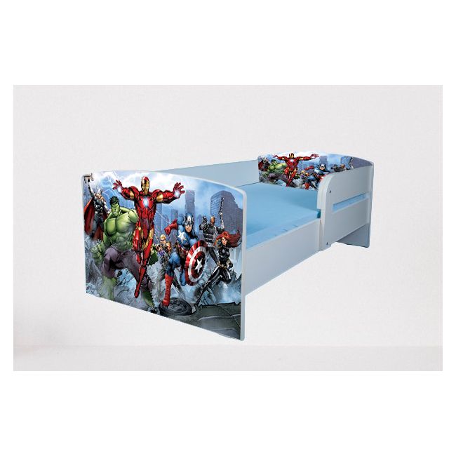 Pat pentru baieti 2-12 ani Avengers 2, Cu Protectie si saltea de 160x80 Cm Ptv4607