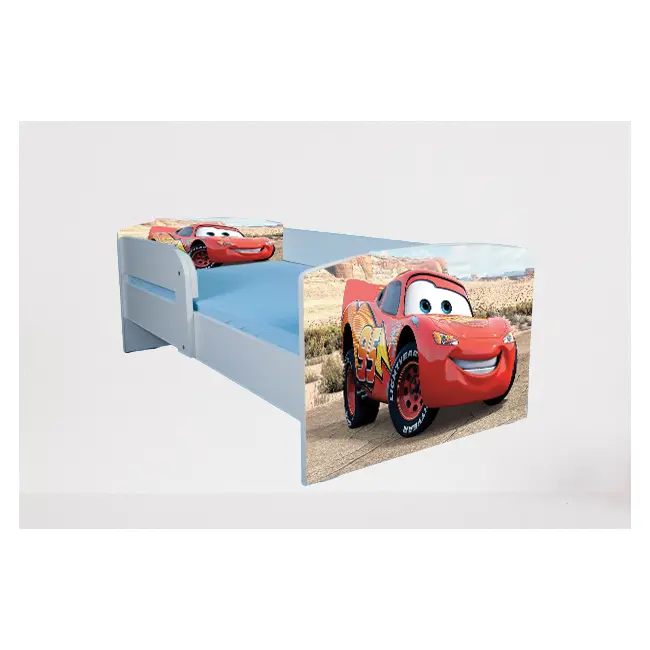Pat copii 2-12 ani Cars 2, Cu Protectie si saltea de 160x80 Cm inclusa Ptv4641