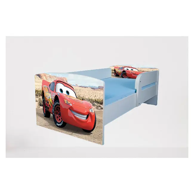 Pat copii 2-12 ani Cars 2, Cu Protectie si saltea de 160x80 Cm inclusa Ptv4641