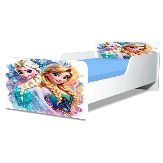 Pat Pentru Fete 2-12 Ani Elsa Si Ana , Model Creativ, Cu Saltea SafeNest de 160x80 Cm Ptv5136