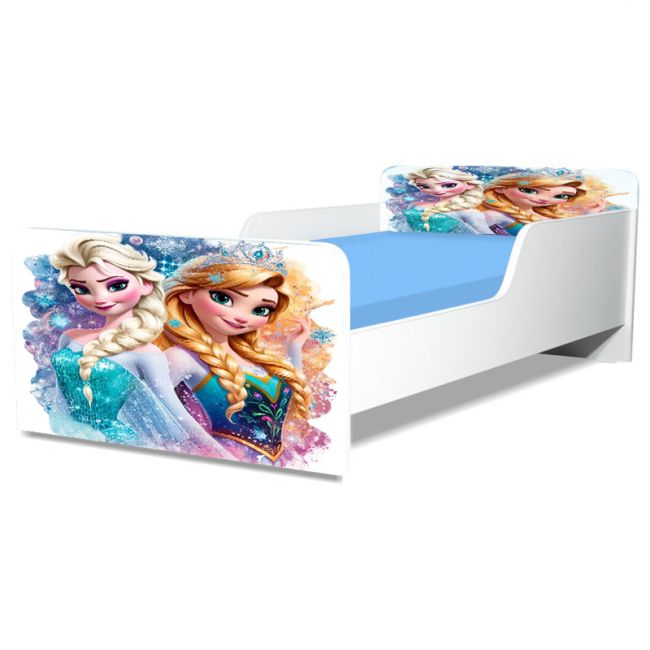 Pat Pentru Fete 2-16 Ani Elsa Si Ana, Model Creativ, Cu Saltea SafeNest de 180x80 Cm Ptv5139