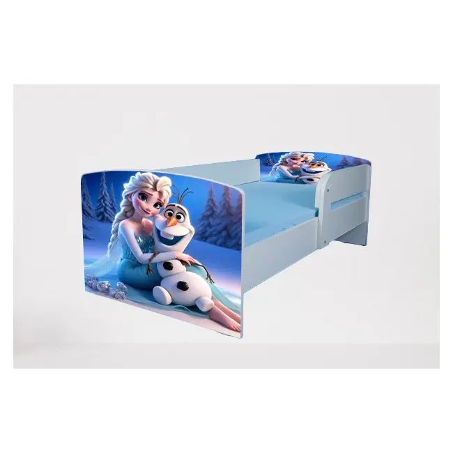 Patut Fetite 2-6 Ani Elsa Si Olaf, Cu Protectie Si Saltea SafeNest de 130x60 Cm Ptv4901