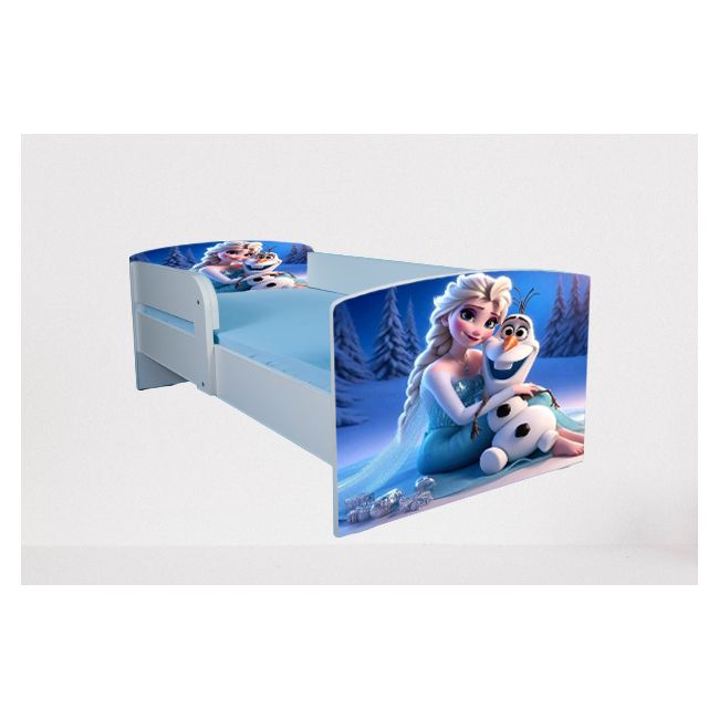 Pat Pentru Fete 2-16 Ani Elsa Si Olaf, Cu Protectie Si Saltea SafeNest de 180x80 Cm Ptv4912