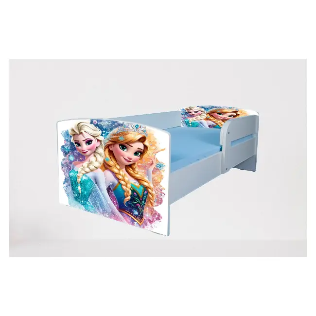 Patut Pentru Fetite 2-6 Ani Frozen Ana Si Elsa, Cu Protectie Si Saltea SafeNest de 130x60 Cm Ptv4929