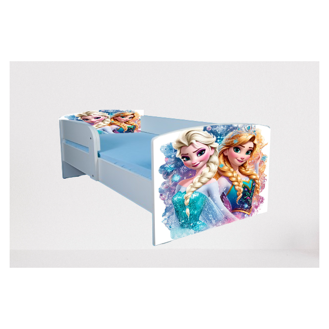 Pat Pentru 2-12 Ani Frozen Ana Si Elsa, Cu Protectie Si Saltea 160x80 Cm Inclusa Ptv4938