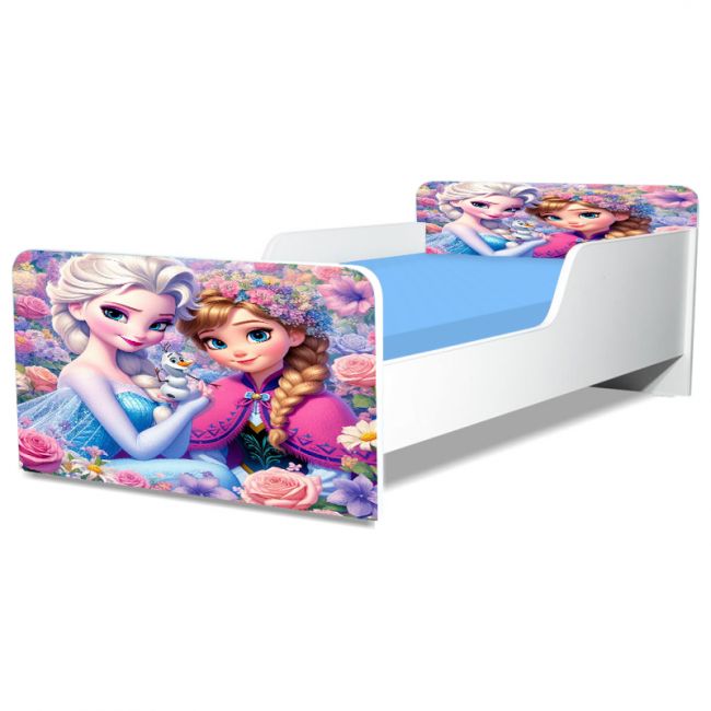 Pat Copii Frozen Flowers Model Creativ 2-12 ani Cu Saltea SafeNest 160x80 Cm  Ptv5187
