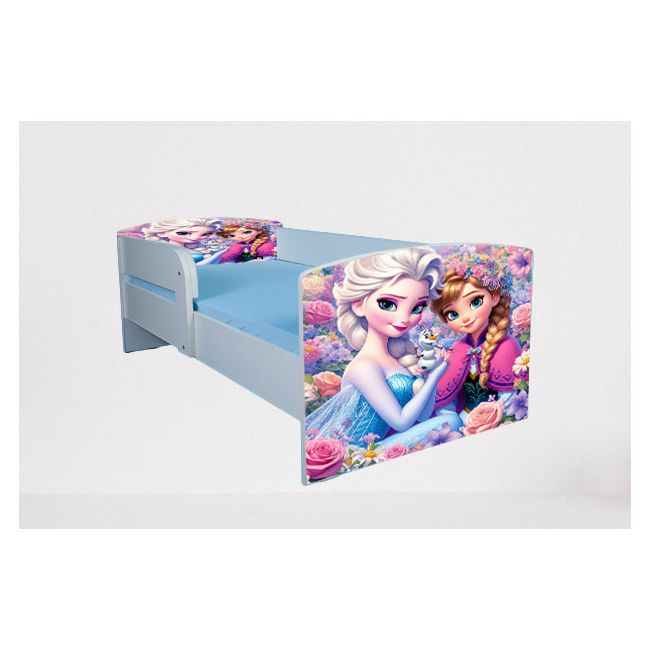 Pat Pentru Fetite 2-8 Ani Frozen Flowers, Cu Protectie Si Saltea SafeNest de 140x70 Cm Inclusa Ptv4950