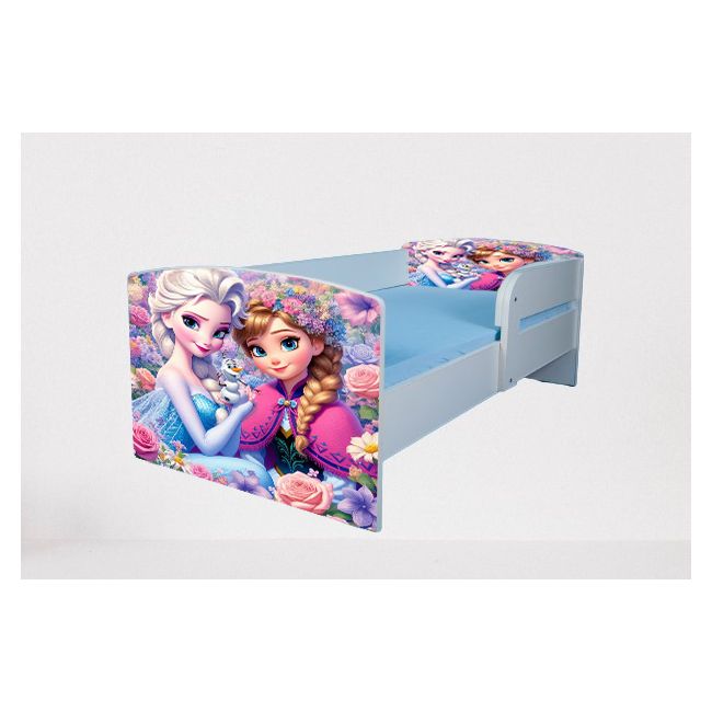 Pat Pentru Fetite 2-8 Ani Frozen Flowers, Cu Protectie Si Saltea De 140x70 Cm Inclusa Ptv4950