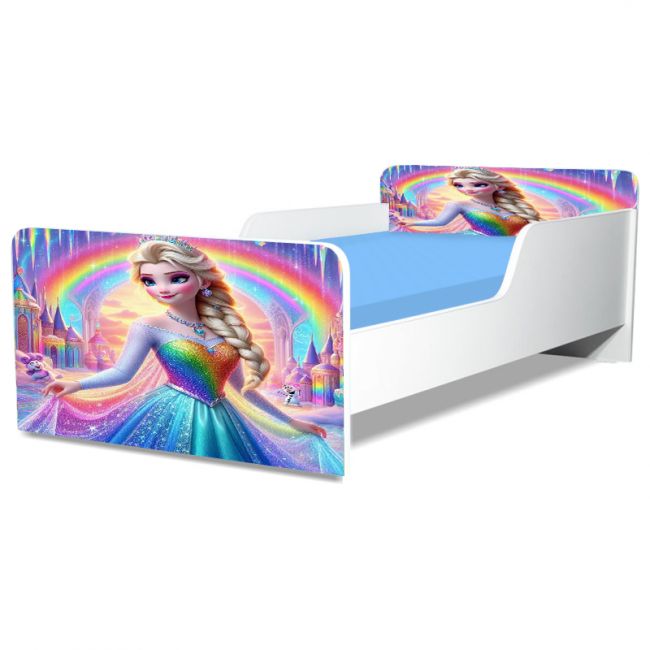 Pat Copii Frozen Rainbow Model Creativ 2-8 ani Cu Saltea SafeNest 140x70 Cm  Ptv5200