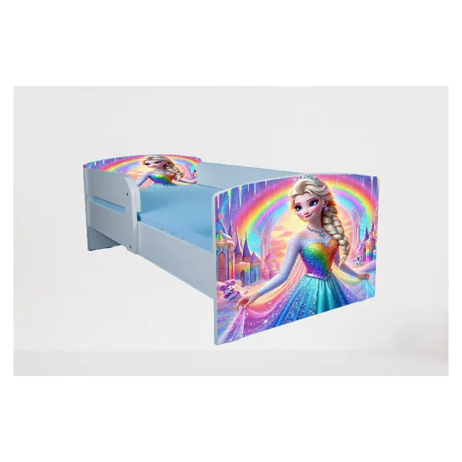 Patut Pentru Fetite 2-6 Ani Frozen Rainbow, Cu Protectie Si Saltea SafeNest de 130x60 Cm Inclusa Ptv4959
