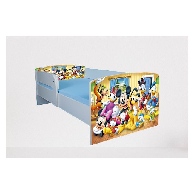 Pat pentru copii 2-12 ani Mickey Si Prietenii 2, Cu Protectie si saltea de 160x80 Cm Ptv4750