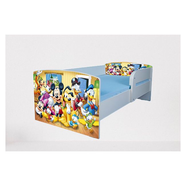 Pat pentru copii 2-12 ani Mickey Si Prietenii 2, Cu Protectie si saltea de 160x80 Cm Ptv4750