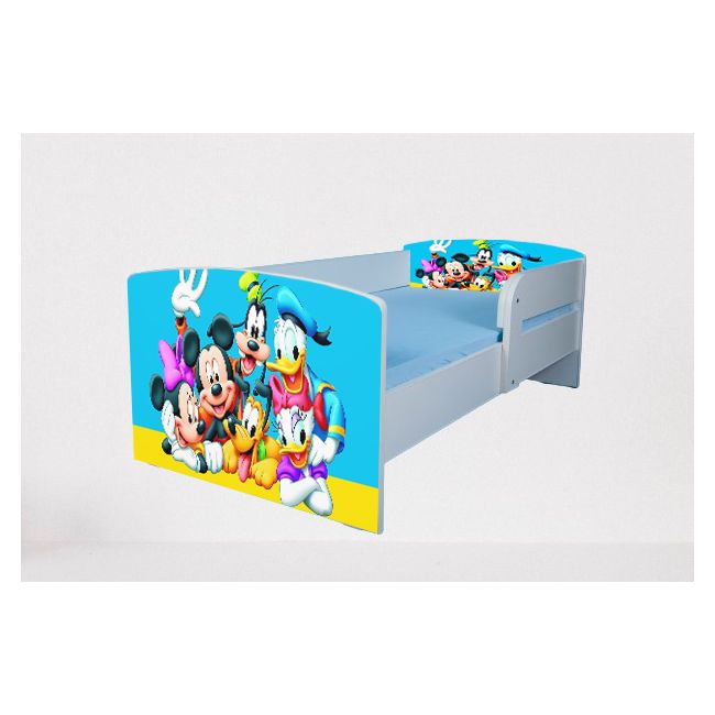 Pat copii 2-8 ani Mickey Si Prietenii 3, Protectie si saltea de 140x70 Cm inclusa Ptv4761
