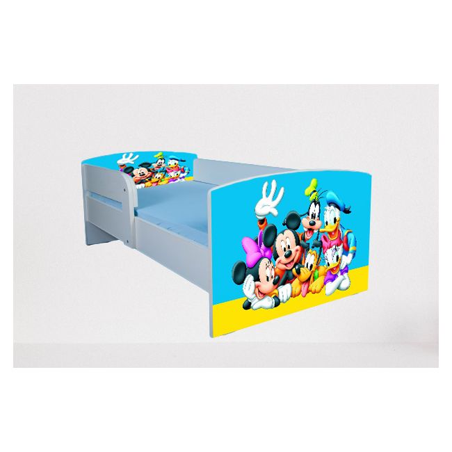Pat copii 2-12 ani Mickey Si Prietenii 3, cu protectie si saltea 160x80 Cm Ptv4764
