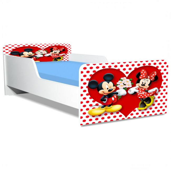 Pat Mic Cu Imprimeu Inspirat Din Personajele Mickey Si Minnie, Model Creativ Cu Saltea Inclusa De 130x60 Cm Ptv5225