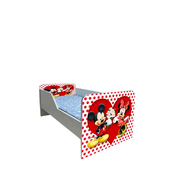 Pat Pentru Fete Si Baieti Cu Imprimeu Inspirat Din Personajele Mickey Si Minnie, Varianta Sleepy Cu Saltea SafeNest De 160x80 Cm Ptv6059