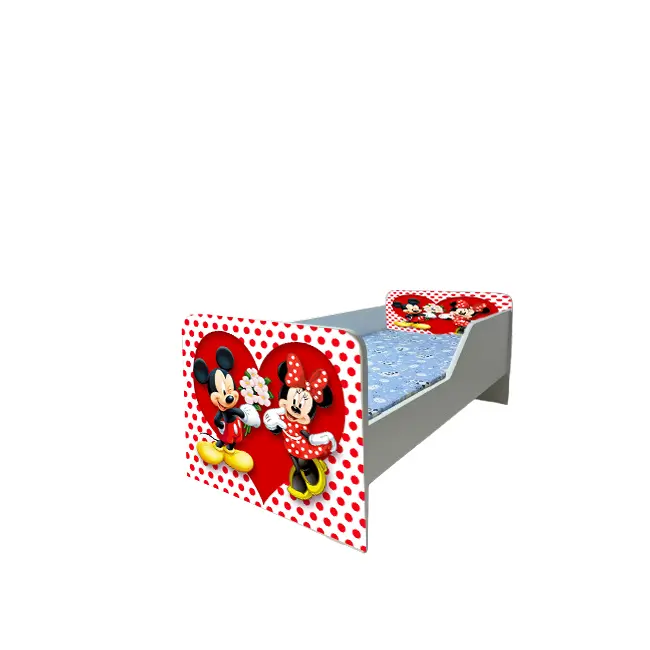 Pat Pentru Fete Si Baieti Cu Imprimeu Inspirat Din Personajele Mickey Si Minnie, Varianta Sleepy Cu Saltea SafeNest De 160x80 Cm Ptv6059