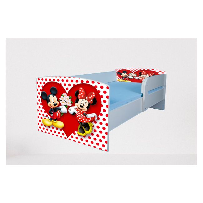 Patut Pentru Fetite 2-6 Ani Mickey Si Minnie 2, Cu Protectie Si Saltea SafeNest de 130x60 Cm Ptv4973