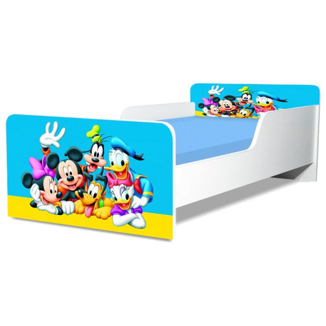 Pat Copii Mickey Si Prietenii Model Creativ 2-6 ani Cu Saltea Inclusa 130x60 Cm Ptv5258