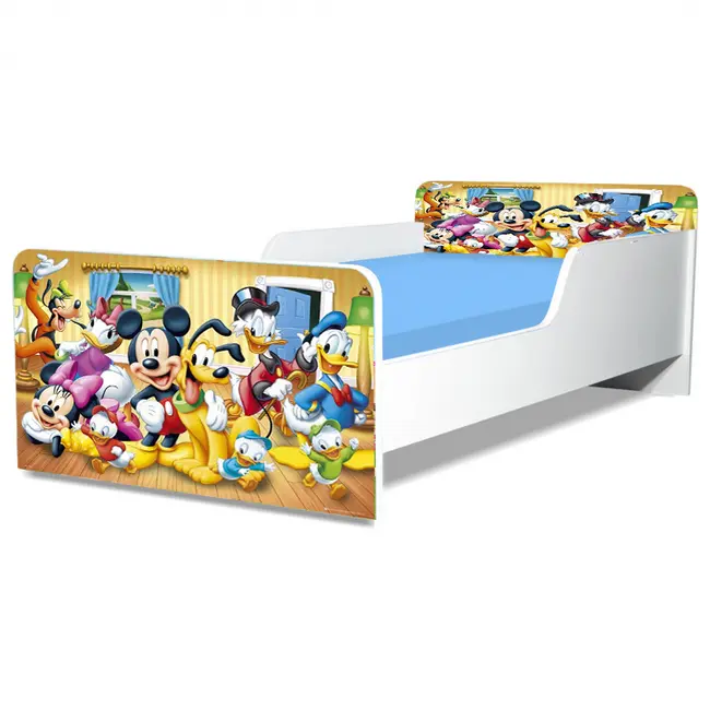 Pat Copii Mickey Si Prietenii 2 Model Creativ 2-16 ani Cu Saltea SafeNest 180x80 Cm  Ptv5286