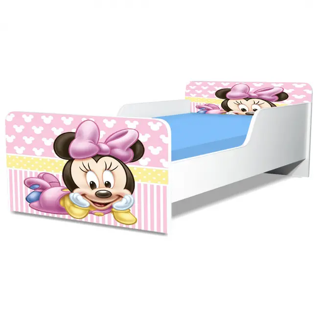 Pat Pentru Fetite Cu Imprimeu Inspirat Din Personajul Minnie 2,  Model Creativ + Saltea SafeNest De 140x70 Cm Ptv5296