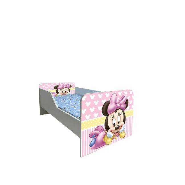 Pat Pentru Fetite Cu Imprimeu Inspirat Din Personajul Minnie 2, Modelul Sleepy Cu Saltea SafeNest De 140x70 Cm Ptv6128