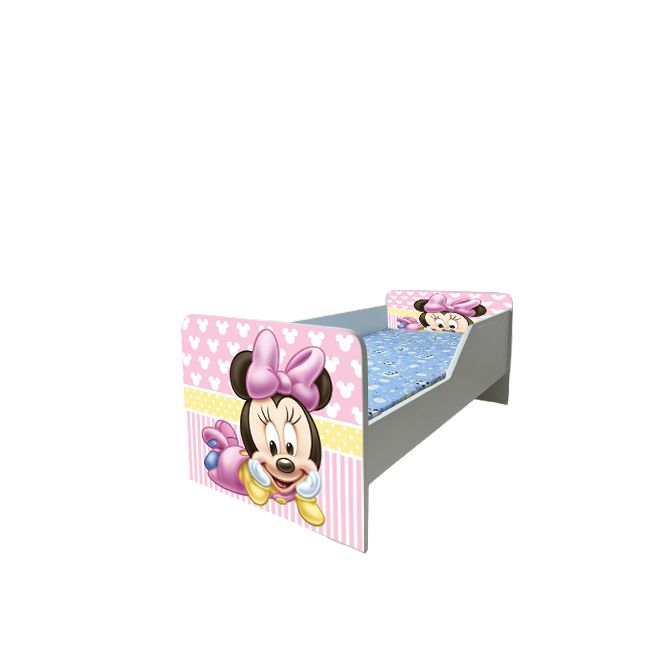 Pat Pentru Fete Cu Imprimeu Inspirat Din Personajul Minnie 2, Modelul Sleepy Cu Saltea Inclusa 180x80 Cm Ptv6138