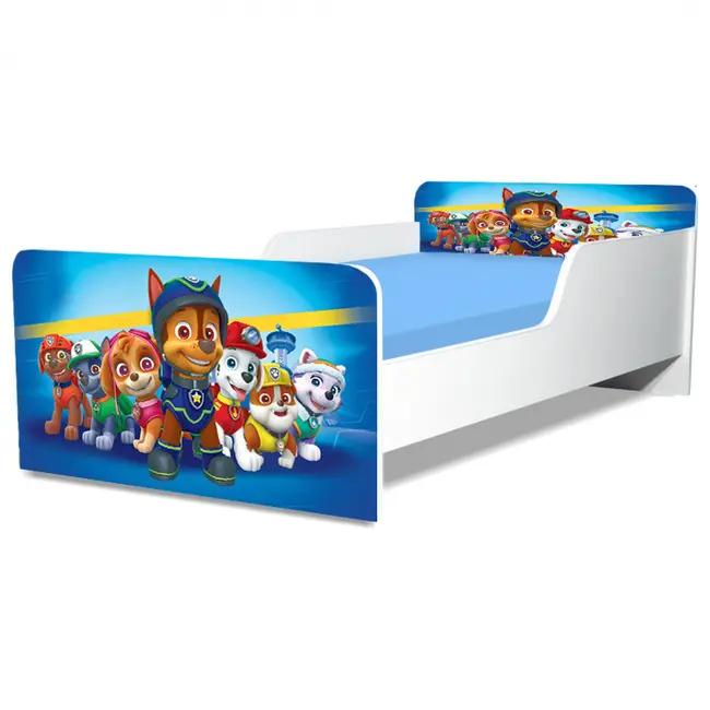 Pat Copii Paw Patrol Blue Model Creativ 2-6 ani Cu Saltea SafeNest 130x60 Cm  Ptv5305