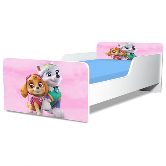 Pat Copii Paw Patrol Pink Model Creativ 2-8 ani Cu Saltea SafeNest 140x70 Cm  Ptv5345