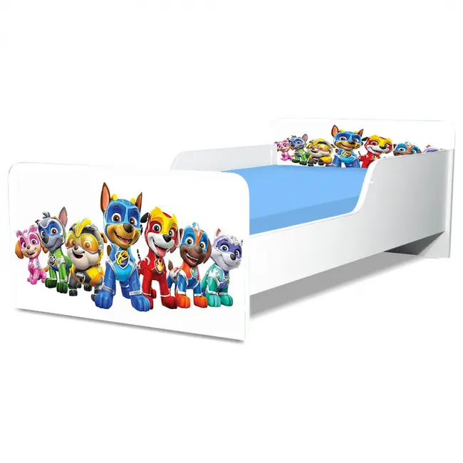 Pat Copii Paw Patrol White Model Creativ 2-6 ani Cu Saltea SafeNest 130x60 Cm  Ptv5354