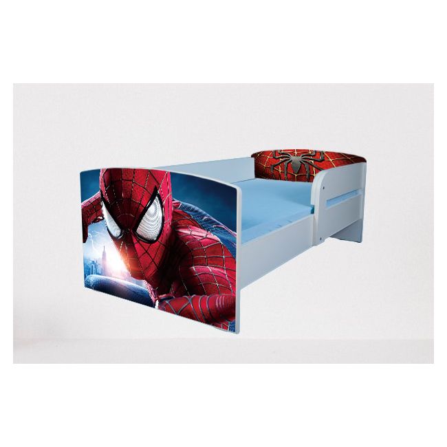 Pat pentru baieti 2-16 ani Spiderman 5, Cu Protectie si saltea de 180x80 Cm inclusa Ptv4798